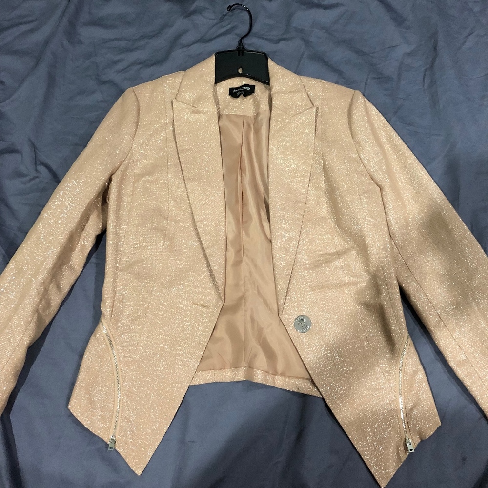 bebe Tan Glittered Suit Jacket Size S